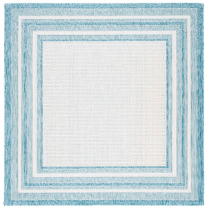 Safavieh Courtyard 8475 Power Loomed Indoor / Outdoor Rug Ivory / Aqua 10' x 14'