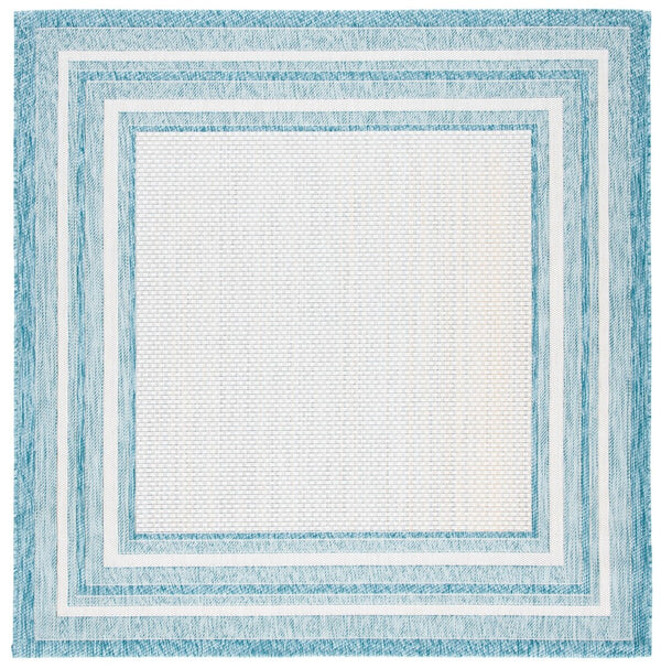 Safavieh Courtyard 8475 Power Loomed Indoor / Outdoor Rug Ivory / Aqua 10' x 14'