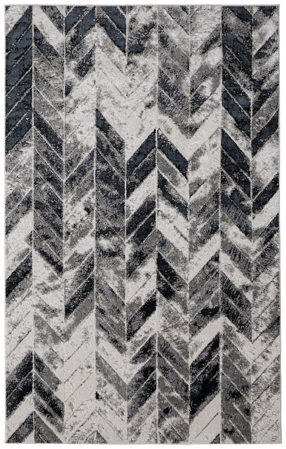 Feizy Rugs Micah Modern Low Pile Chevron Area Rug - Soft, Stain Resistant, Perfect For High Traffic Spaces Black,Gray,Silver Polyester,Polypropylene 6943048fgryslvg22