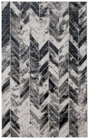 Feizy Rugs Micah Modern Low Pile Chevron Area Rug - Soft, Stain Resistant, Perfect For High Traffic Spaces Black,Gray,Silver Polyester,Polypropylene 6943048fgryslvg22