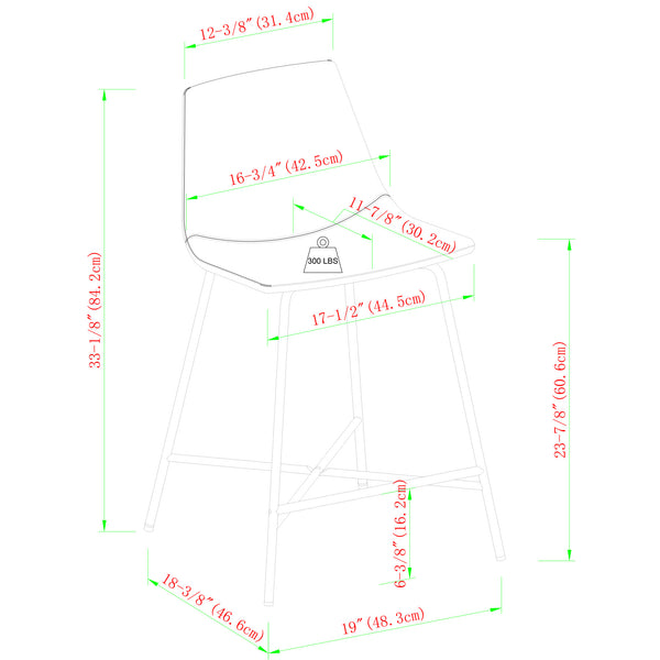 Upholstered Counter Stool with Metal X Base - Set of 2 Whiskey Brown XUMD7DWB Walker Edison