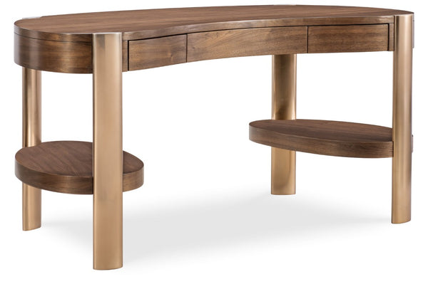 Hooker Furniture Eleana Sculptural Writing Desk In Light Caramel Walnut With Sunlit Bronze Legs And Custom Storage Options 7252-10458-85