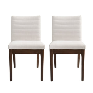 English Elm Upholstered Parsons Dining Chairs Set of 2 Channel Stitch Mid-century Walnut Frame 73471.00LBGE