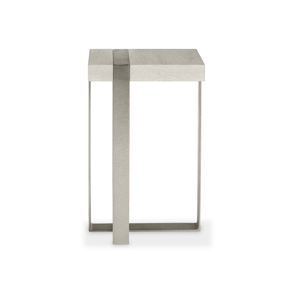 Bernhardt Bernhardt Tempo Wire-Brushed Oak Accent Table With Satin Nickel Bands — Rustic Modern 14"X14"X22" 346116