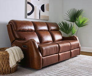 Hooker Furniture Harlan Zero Gravity Sofa With Power Recline, Adjustable Headrests, Usb Charging & Leather Finish Brown SS734-PHZ3-088