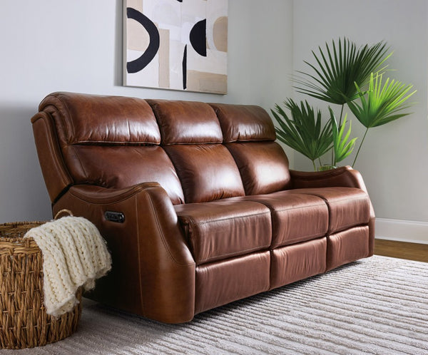 Hooker Furniture Harlan Zero Gravity Sofa With Power Recline, Adjustable Headrests, Usb Charging & Leather Finish Brown SS734-PHZ3-088