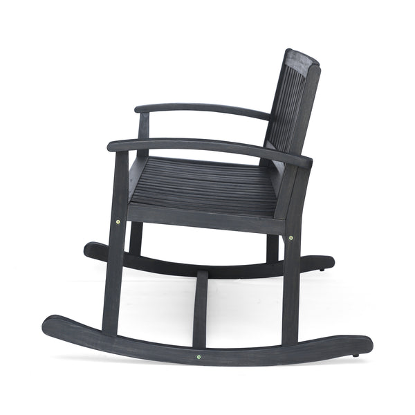 English Elm Christopher Knight Home® - Patio Acacia Wood Rocking Loveseat with Armrests — Handcrafted 2-Person Porch Bench, Slatted Comfort DARK GREY 62267.00DGRY