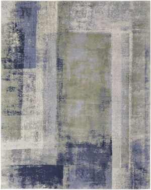 Feizy Rugs Clio Modern Abstract Area Rug - Luxurious High-low Pile Design, Distressed Texture, Affordable Elegance Blue,Green,Ivory Polypropylene Clo39k3fblugrnc03