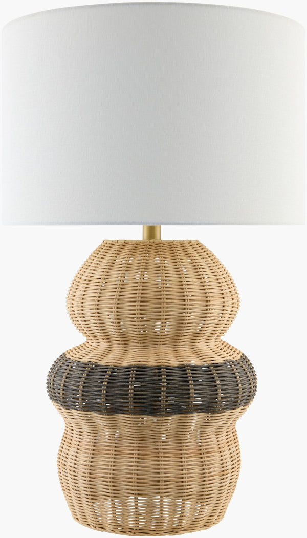 Livabliss Caylus Woven Rattan Table Lamp with Linen Shade for Bohemian Coastal Bedroom CYS-001