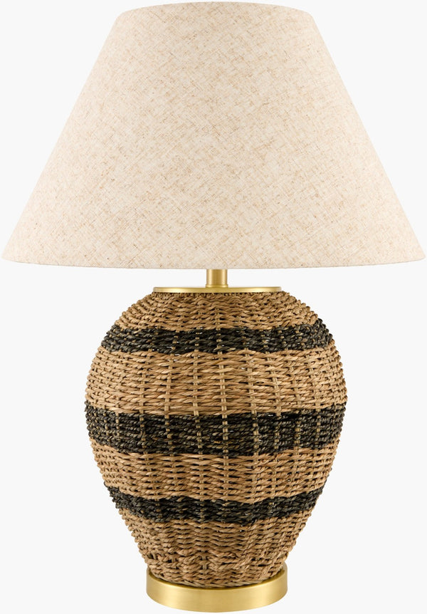 Livabliss Caylus Rattan Iron Base Table Lamp with Linen Drum Shade for Living Room Decor CYS-004