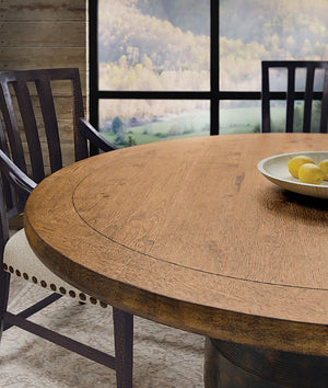Hooker Furniture Big Sky Round Dining Table — 60" Rustic Hickory Top With Urn Pedestal, Distressed Vintage Natural Finish 6700-75203-97