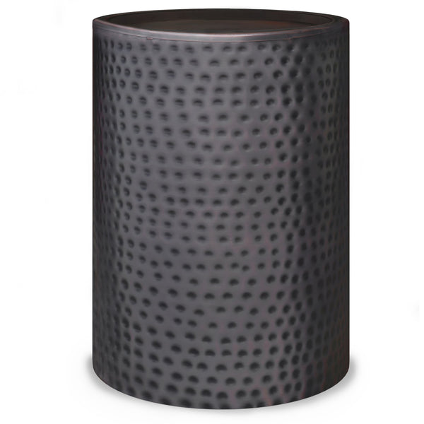 English Elm Corbin Handcrafted Hammered Metal Side Table — 16" Drum Accent Table with Durable Powder Coat Finish Black B136P158997
