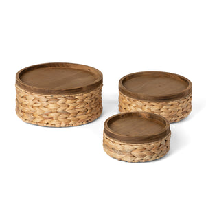 Woven Water Hyacinth Round Storage Basket, Set of 3 EAW20618 Park Hill