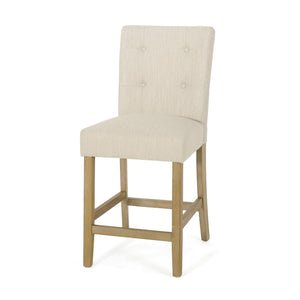 English Elm Christopher Knight Home® - Contemporary Button-Tufted Fabric Counter Stools Set of 2 with Espresso Legs, Waffle Stitch Comfort Beige 71254.00BGE
