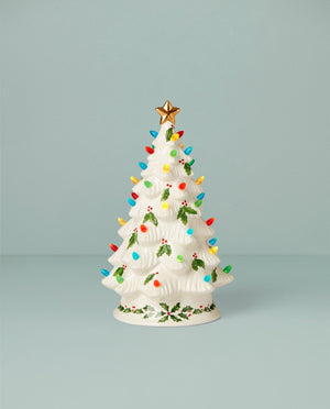 Lenox Treasured Traditions Holiday Red Bulbs Light-Up Tree Figurine Ivory, IVORY OTHER 893624