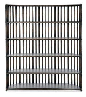 Hooker Furniture Retreat Slatted Bookcase With Oak Veneer, Curved Sides & Rope Accents For Coastal Modern Storage Dark Wood 6950-10446-99