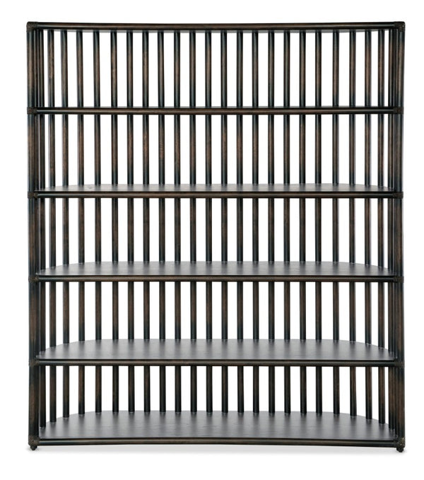 Hooker Furniture Retreat Slatted Bookcase With Oak Veneer, Curved Sides & Rope Accents For Coastal Modern Storage Dark Wood 6950-10446-99