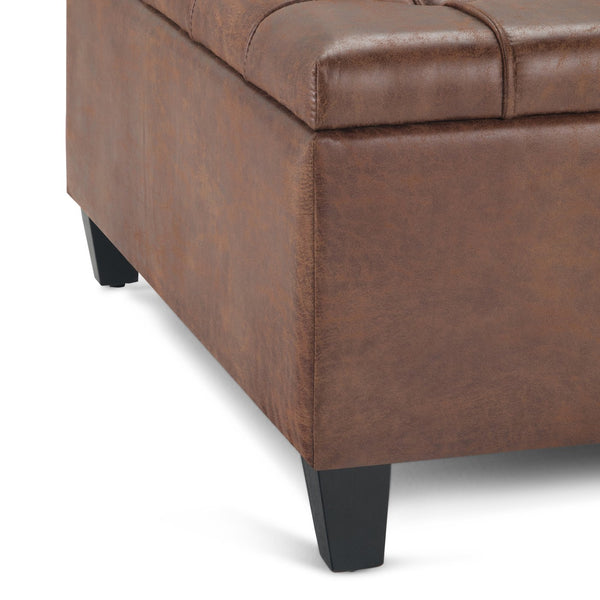 English Elm Harrison Coffee Table Storage Ottoman - Distressed Umber Vegan Leather With Hidden Storage & Seating B136P159147