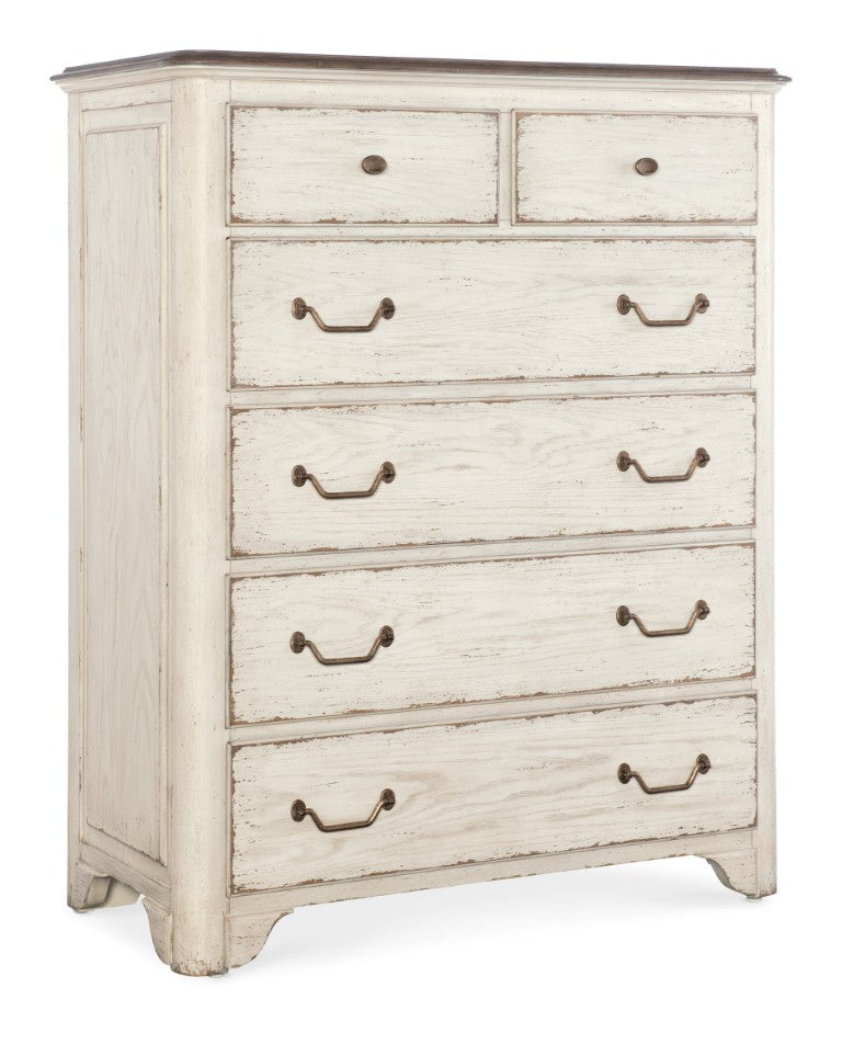 Hooker Furniture Americana Six-Drawer Chest With Felt-Lined Jewelry Drawers, Cedar Bottom, Antique Bronze Hardware Whites/Creams/Beiges 7050-90010-02