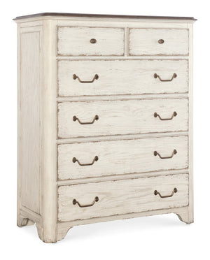 Hooker Furniture Americana Six-Drawer Chest With Felt-Lined Jewelry Drawers, Cedar Bottom, Antique Bronze Hardware Whites/Creams/Beiges 7050-90010-02