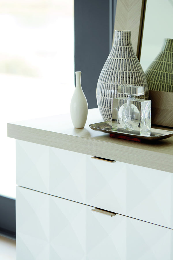 Bernhardt Bernhardt Axiom Patterned Dresser With 3-D Inverted Pyramid Drawers, Dual-Tone Plaster Finish, 6-Drawer Glam Transitional Storage 381056