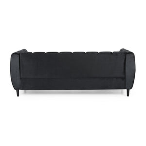 English Elm Miranda Channel Stitch Velvet Sofa Glam Living Room Seating with Tapered Birch Legs Black 68604.00ABLK_68604.00BBLK