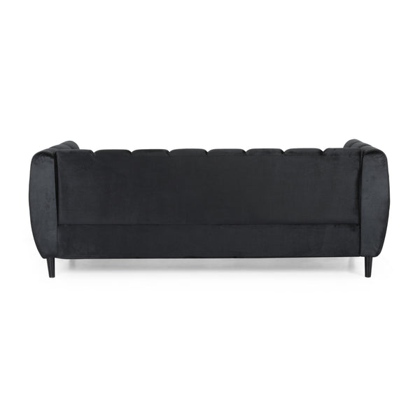 English Elm Miranda Channel Stitch Velvet Sofa Glam Living Room Seating with Tapered Birch Legs Black 68604.00ABLK_68604.00BBLK