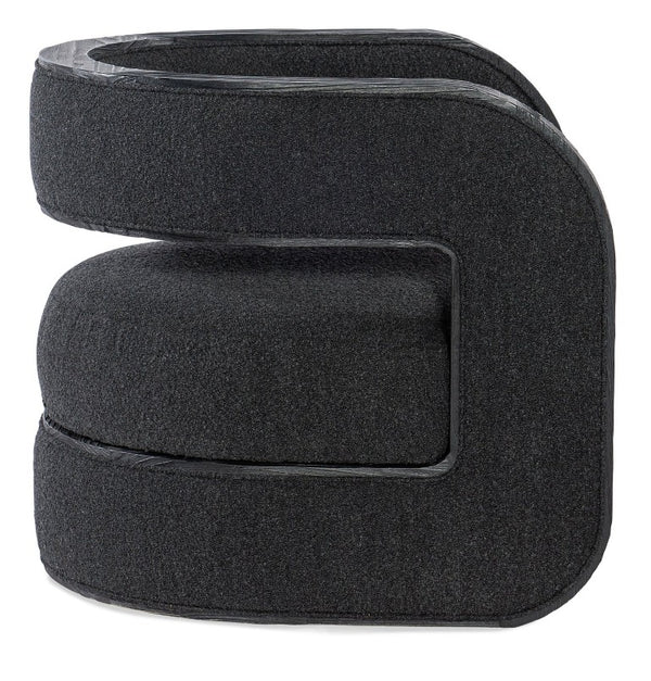 Hooker Furniture Burke Charred Black Accent Chair With Wolf Ebony Upholstery, Sculptural Pine Veneer Frame, Distressed Finish CC291-499