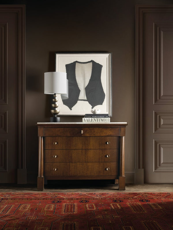Hooker Furniture Archives Four-Drawer Chest With Castle Grey Marble Top, Figured Walnut Veneers & Cedar-Lined Drawers 6123-90010-89