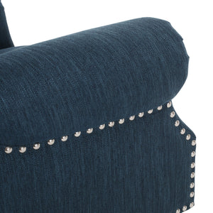 English Elm Christopher Knight Home® - Classic Classic Style Fabric Push Back Chair with Rivet Detail, Rolled Arms & Plush Cushions for Comfort and Stability Navy Blue 71909.00NBLU