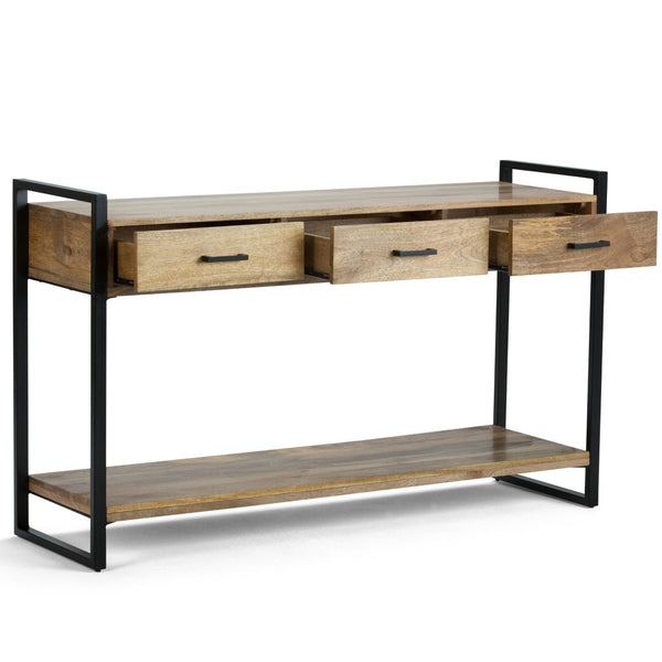 English Elm Riverside Console Sofa Table - Artisan-Crafted Natural Wood & Metal, Stylish Storage Solution B136P158212-GIGA