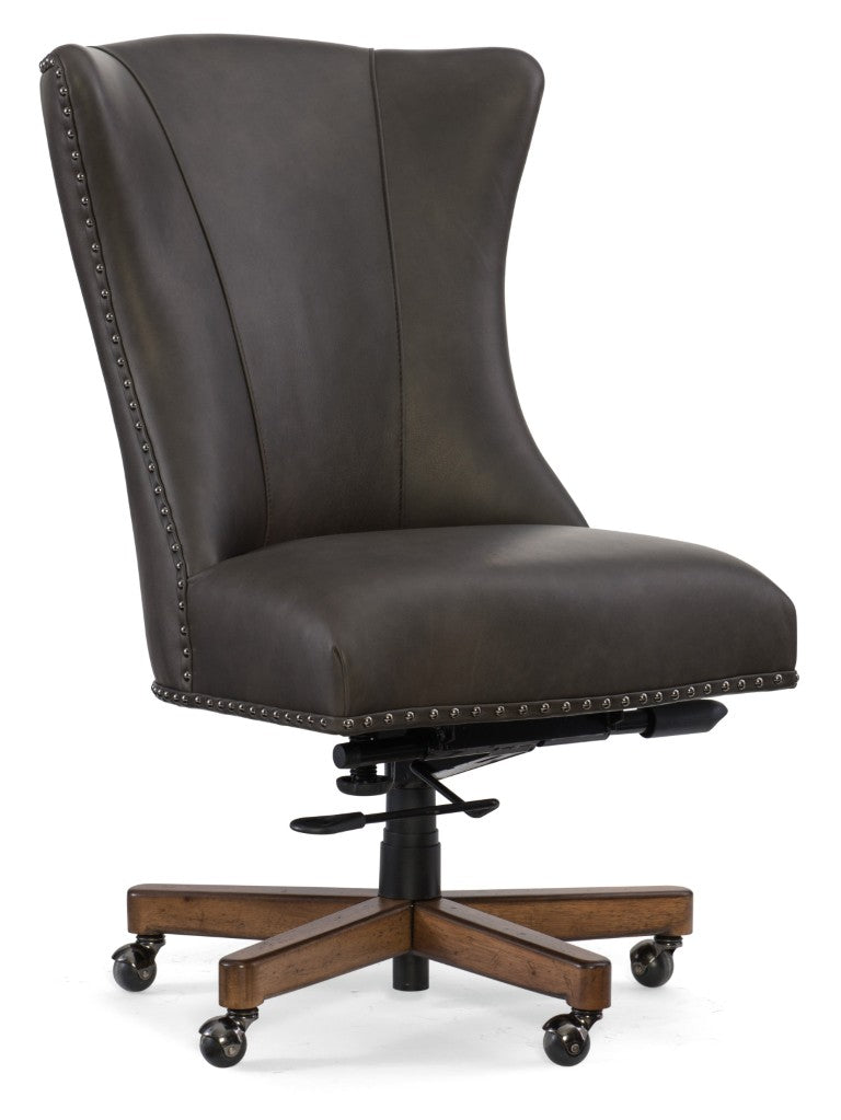 Hooker Furniture Lynn Executive Swivel Tilt Chair With Top-Grain Caruso Naples Leather, Channel Tufting & Nailhead Trim Medium Brown EC483-079