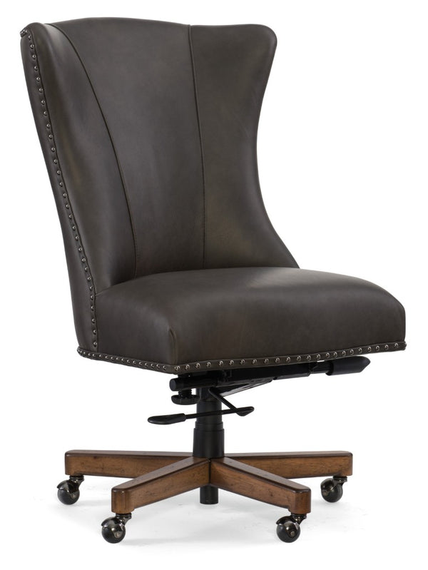 Hooker Furniture Lynn Executive Swivel Tilt Chair With Top-Grain Caruso Naples Leather, Channel Tufting & Nailhead Trim Medium Brown EC483-079
