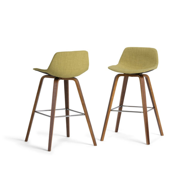 English Elm Randolph Mid-Century Modern Bentwood Bar Stools Set Of 2 - Stylish Green Upholstered Seating B136P159461-GIGA