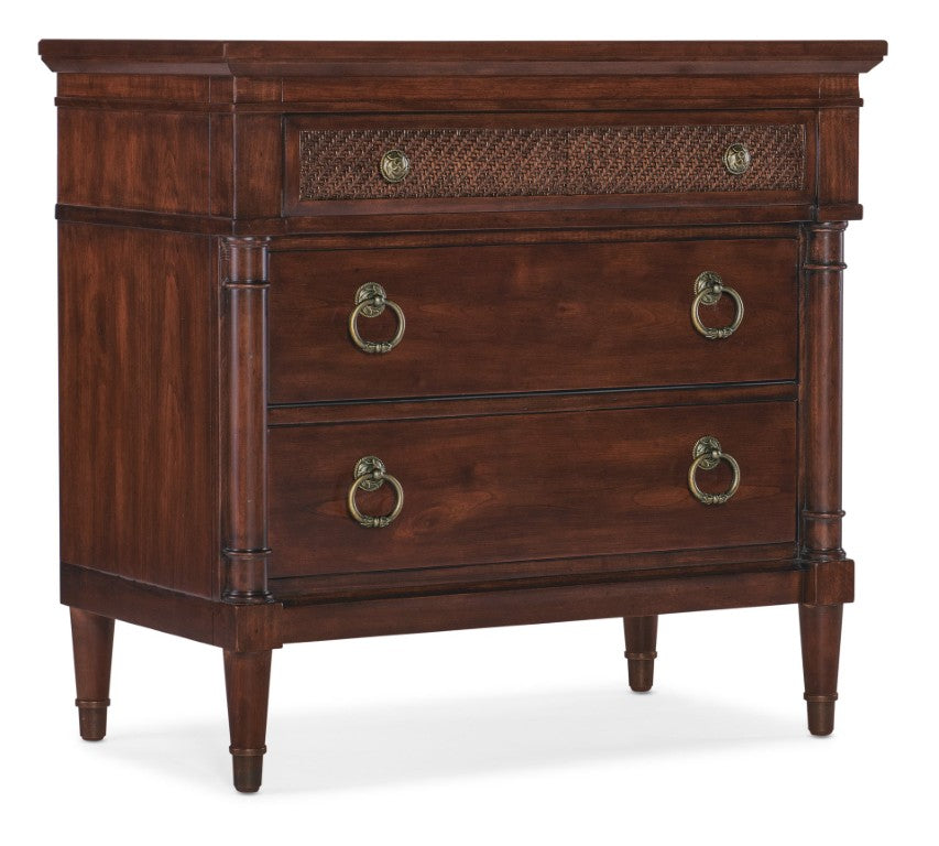 Hooker Furniture Charleston Maraschino Cherry Three-Drawer Nightstand With Cane Inlay, Usb Charger & Self-Closing Drawers 6750-90315-85