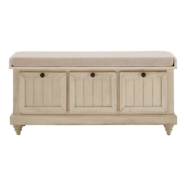 Homelegance By Top-Line Nikita Storage Bench with Linen Seat Cushion White Wood