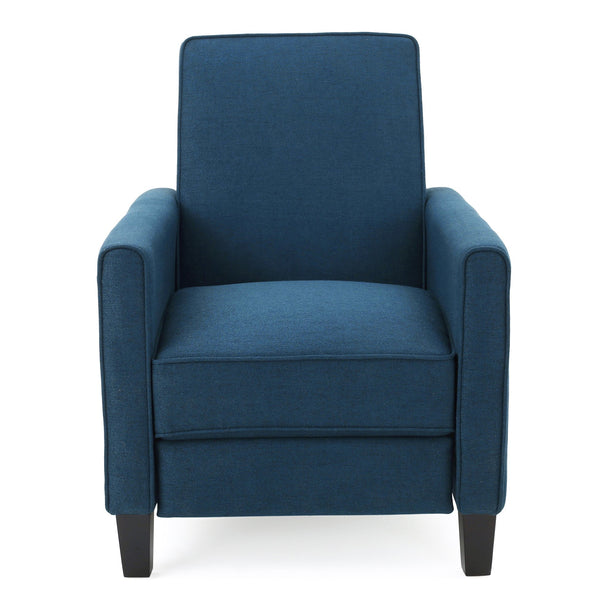 English Elm Christopher Knight Home® - Navy Low-Profile Fabric Push Back Chair with Tapered Legs & Pipe-Edge Detail — Compact Recliner for Small Spaces 52422.00FDBL