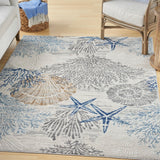 Nourison Pompeii PMP04 Machine Made Power-loomed Borderless Design Indoor Only Coastal, Nautical & Beach  Rug Ivory Grey Blue, Ivory Grey Blue 70% Polypropylene,30% Polyester 99446029041