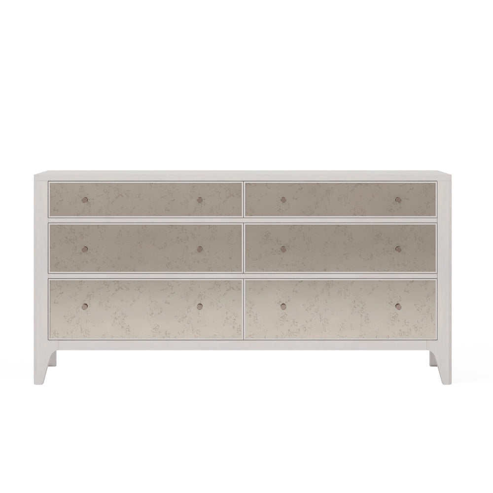 A.R.T. Furniture Mezzanine Dove Gray Mirrored Dresser With Six Drawers, Cedar Lined, Elegant Antique Finish & Hardware Light Gray Parawood And Poplar Solids,Maple Veneer,Mirror 325131-2249