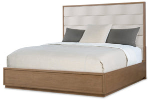 Hooker Furniture Sonnet Sculpted Wave-Headboard Queen Bed With Savile Oatmeal Upholstery And White Oak Veneers 88.75 L x 79.50W x 66.00H 6072-90866-85