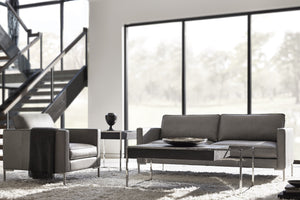 Bernhardt Bernhardt Beacon Cocktail Table — Distressed Pine Drawer & Polished Stainless Frame, Sculptural Storage (52"W) 303021C