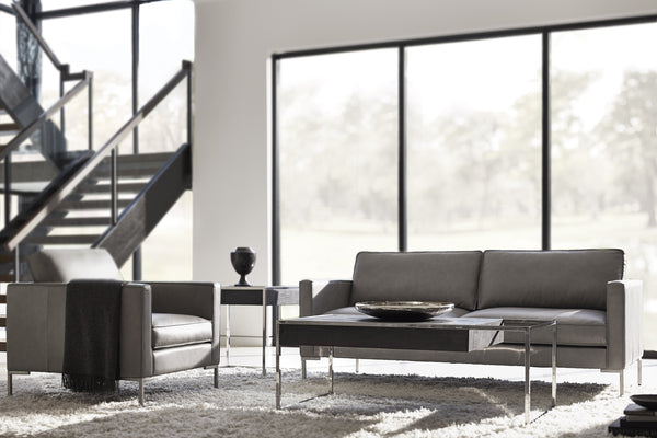 Bernhardt Bernhardt Beacon Cocktail Table — Distressed Pine Drawer & Polished Stainless Frame, Sculptural Storage (52"W) 303021C