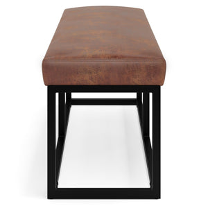 English Elm Reynolds Ottoman Bench - Distressed Saddle Brown Vegan Faux Leather For Stylish Living Spaces B136P159251-GIGA