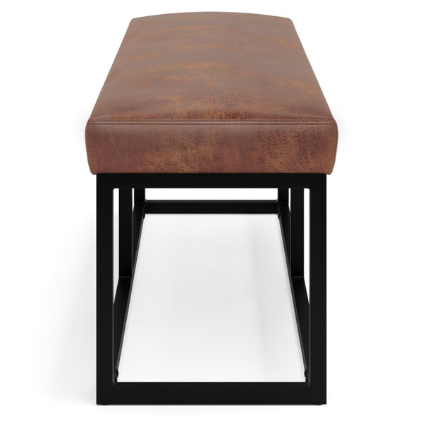 English Elm Reynolds Ottoman Bench - Distressed Saddle Brown Vegan Faux Leather For Stylish Living Spaces B136P159251-GIGA