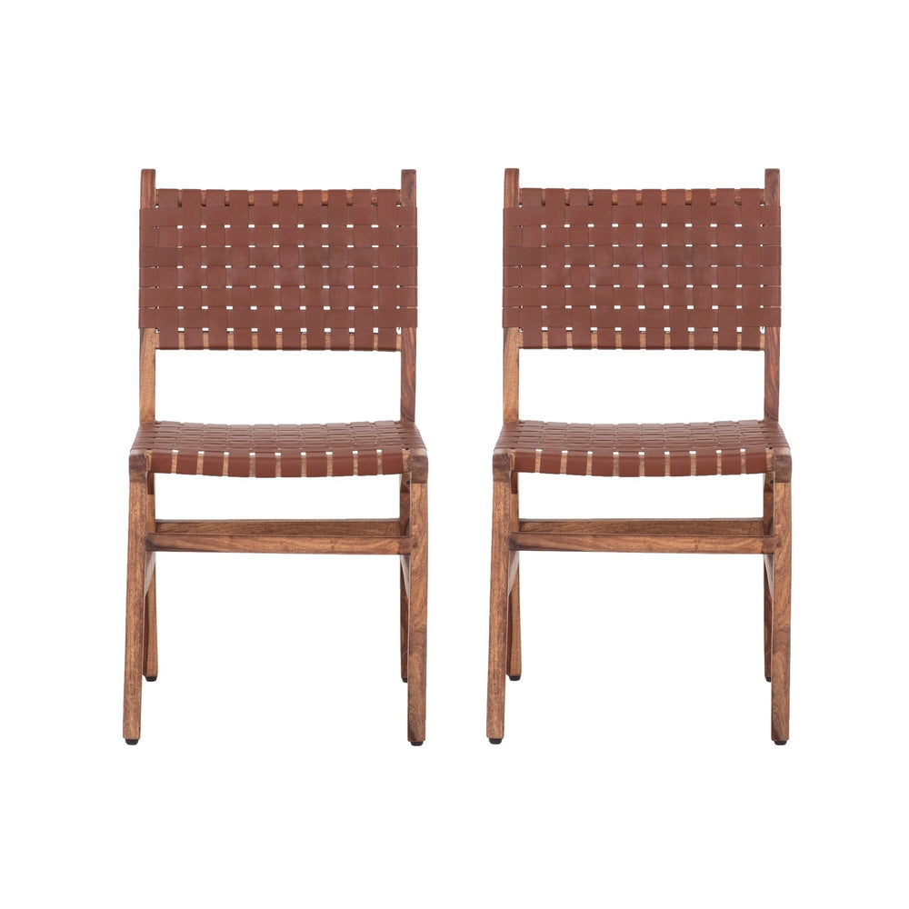 English Elm Upholstered Woven Leather Dining Chairs Set of 2 — Rustic Hardwood Frame, Comfortable Seat, Easy Assembly B011P198369