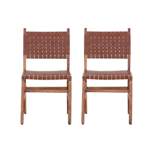 English Elm Upholstered Woven Leather Dining Chairs Set of 2 — Rustic Hardwood Frame, Comfortable Seat, Easy Assembly B011P198369