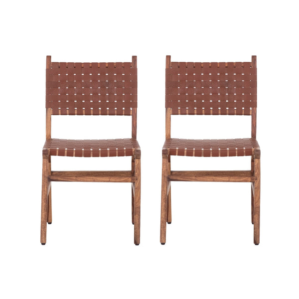 English Elm Upholstered Woven Leather Dining Chairs Set of 2 — Rustic Hardwood Frame, Comfortable Seat, Easy Assembly B011P198369