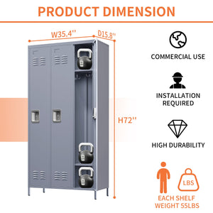 English Elm 3 Door 72"H metal lockers with locks — durable steel storage cabinet for gym, office, school security and organization T2398P151995