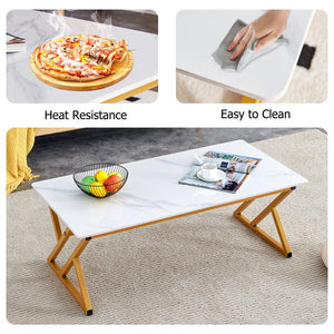 English Elm A Sintered Stone Top Coffee Table with Golden X Legs for Modern Living Rooms W1151P154282