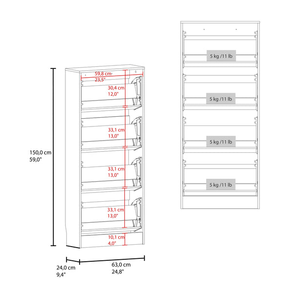 English Elm Fm Inola Tall Vertical Shoe Cabinet Slim White Entryway Storage with Hinged Doors B128P485472